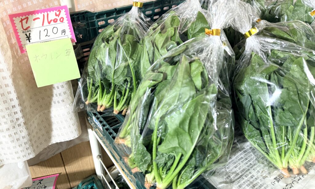 ニセコ町の芳賀農場で販売されていたホウレン草120円|北海道の野菜直売所