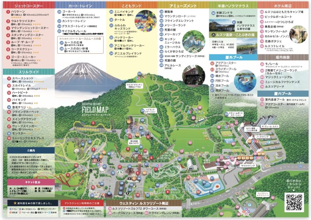 2026年ルスツリゾート遊園地マップと施設・アトラクション案内