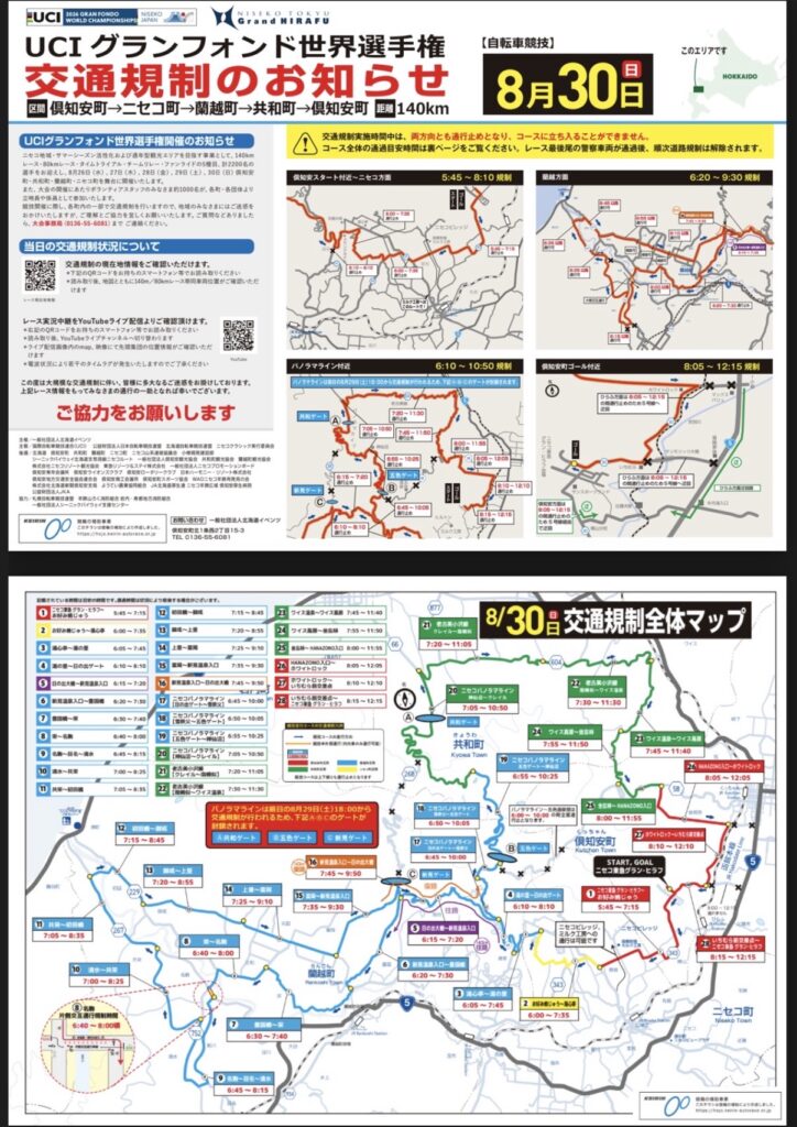 2026 UCIグランフォンド世界選手権ニセコの交通規制案内